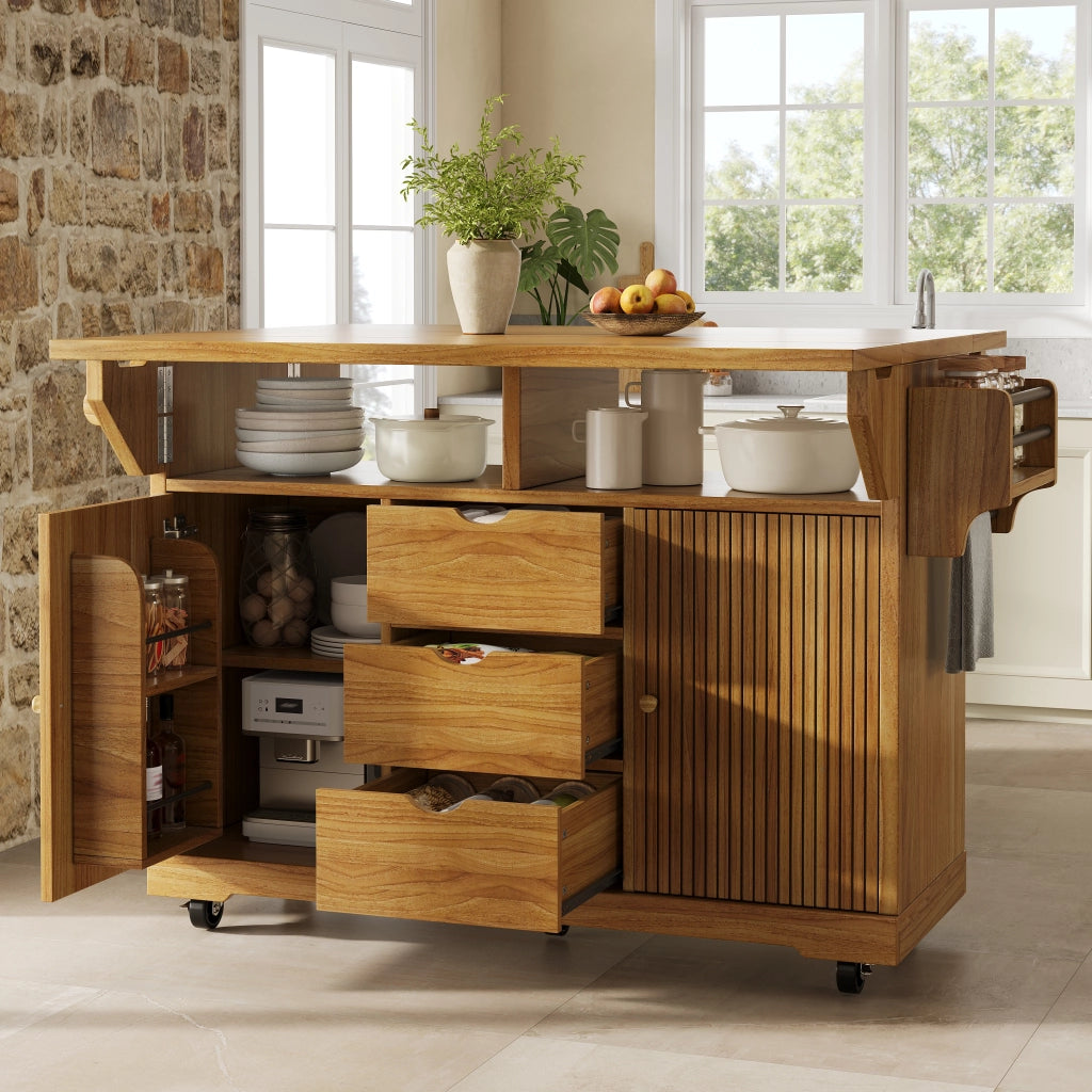 Mobile contenitore con 3 cassetti e ripiani regolabili; per cucina; in MDF e metallo