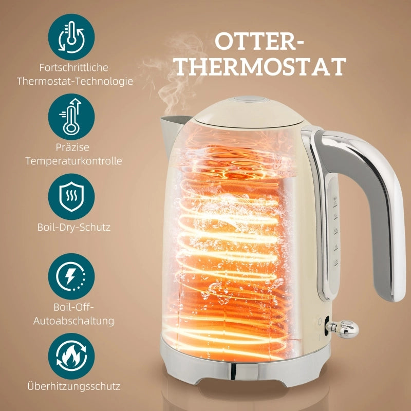 Set bollitore e tostapane, 2200W, 7 livelli di doratura, varie funzioni, crema