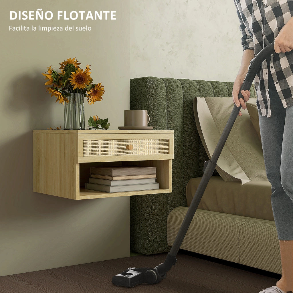 Comodino sospeso con cassetto rattan ¨C Xylo ¨C Set 2 pezzi naturale 40x34x23 cm
