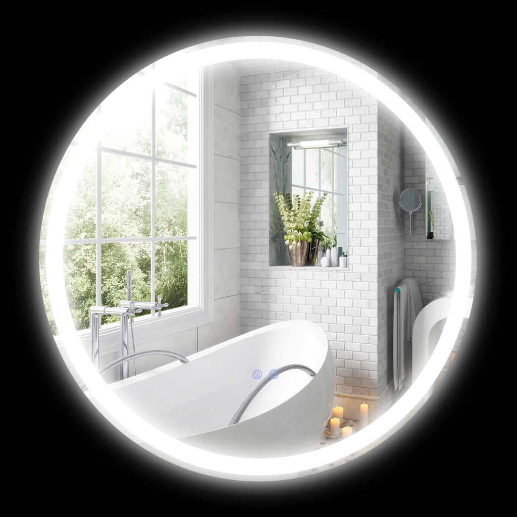 Specchio da bagno LED rotondo con illuminazione 3 colori ¨C zephmum ¨C 70 cm bianco argento