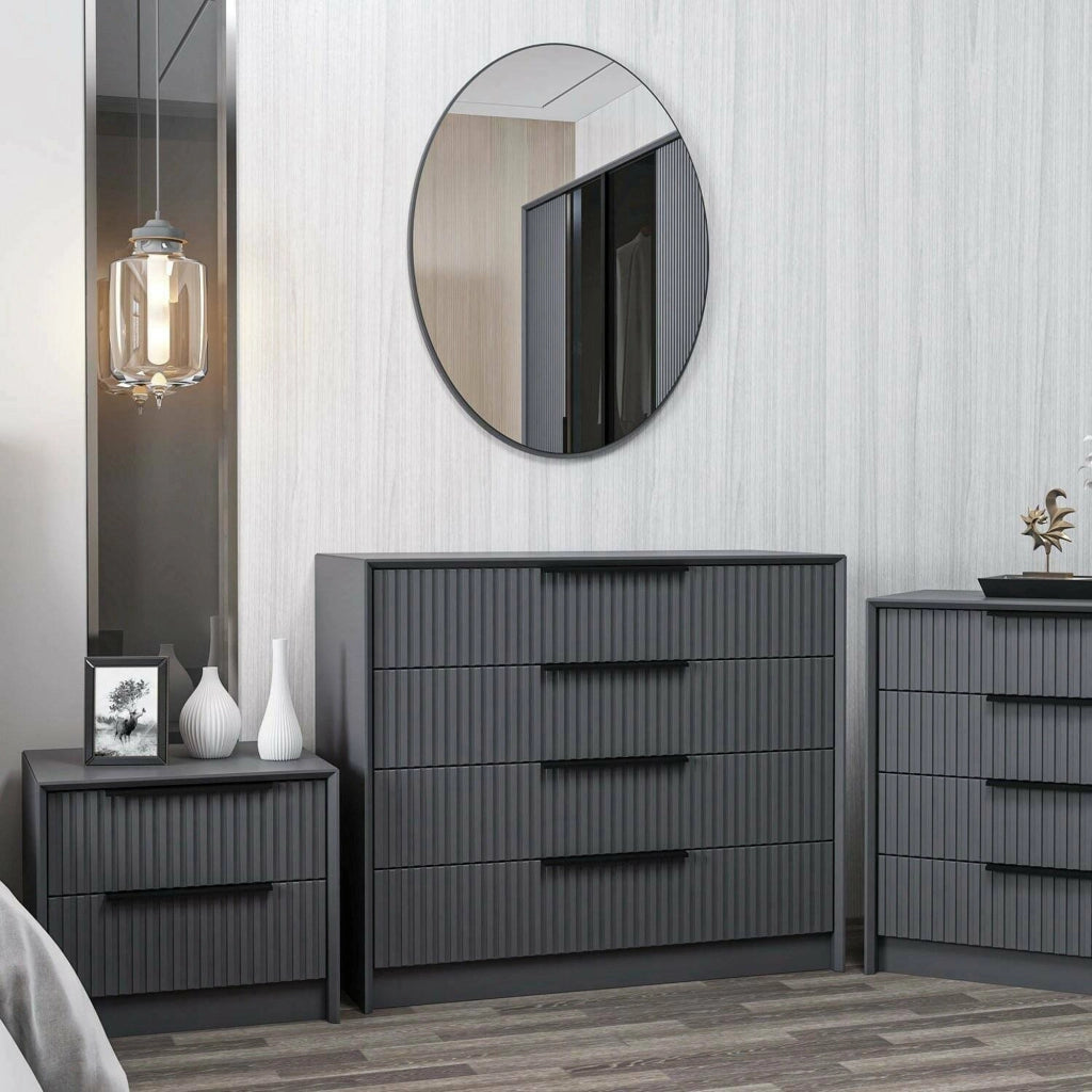 Jebi, Cassettiera 3 Cassetti, 100x85x45h cm Nero Antracite