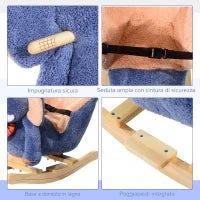 Cavallo a Dondolo in Legno Elefante per i Bambini 60x33x45cm
