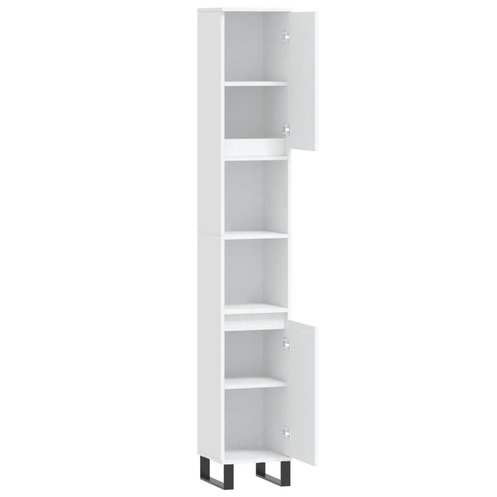 Mobiletto da bagno moderno con 4 scomparti 30 x 30 x 190 cm legno composito bianco 02_0048992