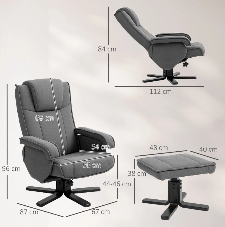 Poltrona relax girevole con poggiapiedi, grigio scuro