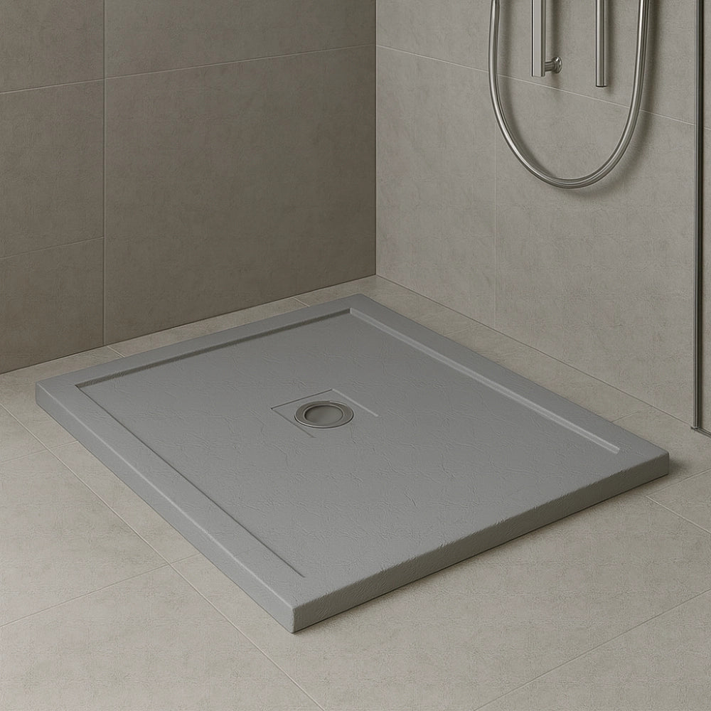 Piatto doccia cemento effetto pietra 80 x 100 cm spessore 4,8 cm antiscivolo *** colore- grigio, confezione 1