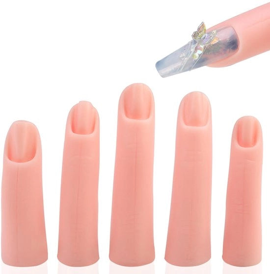 Set di allenamento 5 pezzi per unghie artificiali con dita di silicone per allenamento, dita di allenamento con unghie artificiali, dita di allenamento per nail art per principianti, appassionati e professionisti.