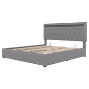 Letto contenitore matrimoniale 180×200 cm imbottito con LED; USB e USB-C; senza materasso; lino; grigio