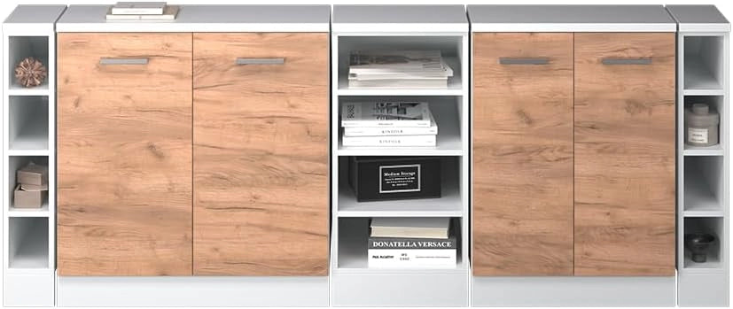 Set di mobili sottotetto Rion, Quercia dorata, 210 cm Set di 5 carcasse armadio profondità 60 cm, adatto per il salvaspazio sotto tetti spioventi