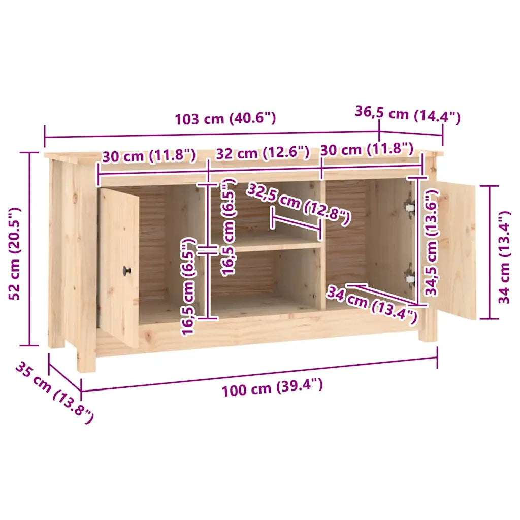Mobile Porta TV 103x36,5x52 cm in Legno Massello di Pino