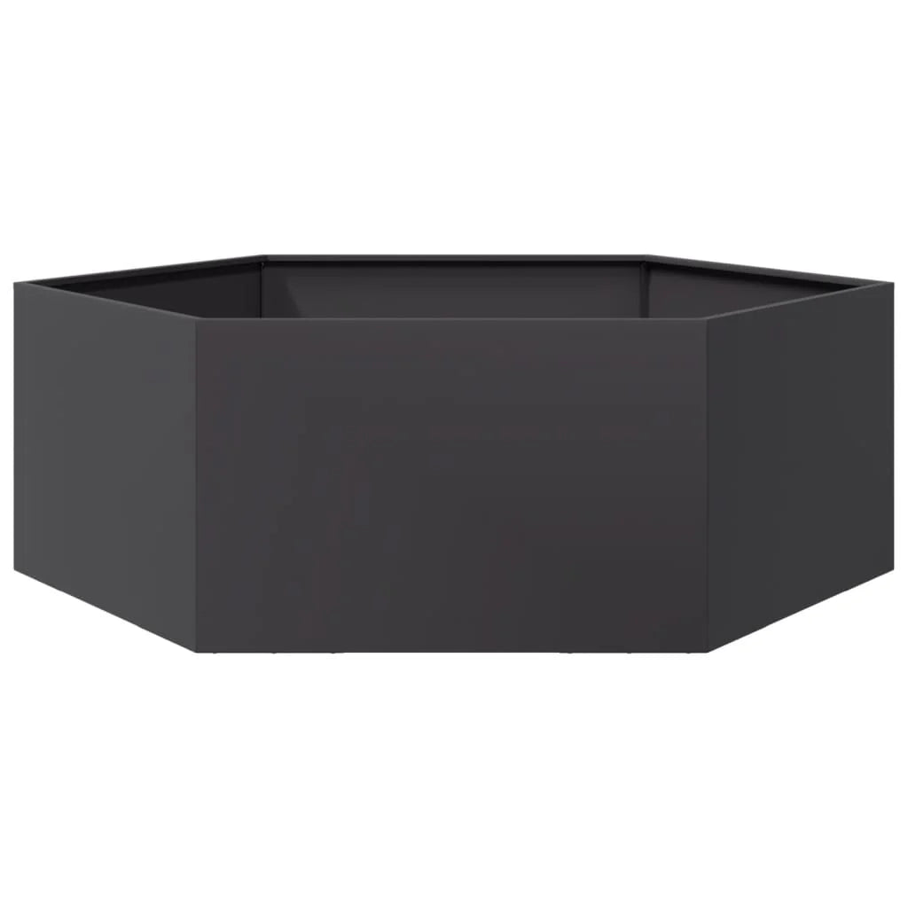 Fioriera/aiuola esagonale per piante fiori patio o giardino 138 x 120 x 45 cm acciaio nero 02_0038638