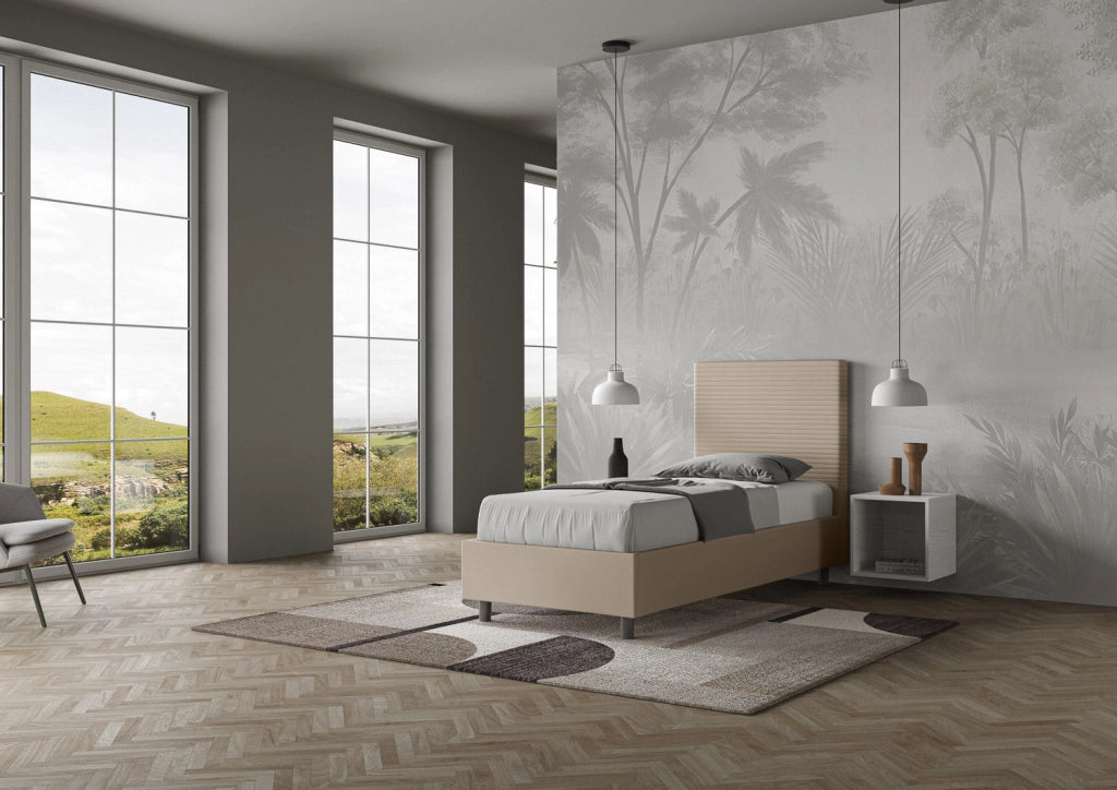 Letto Singolo 80x200 cm con Rete e Contenitore Focus Tortora