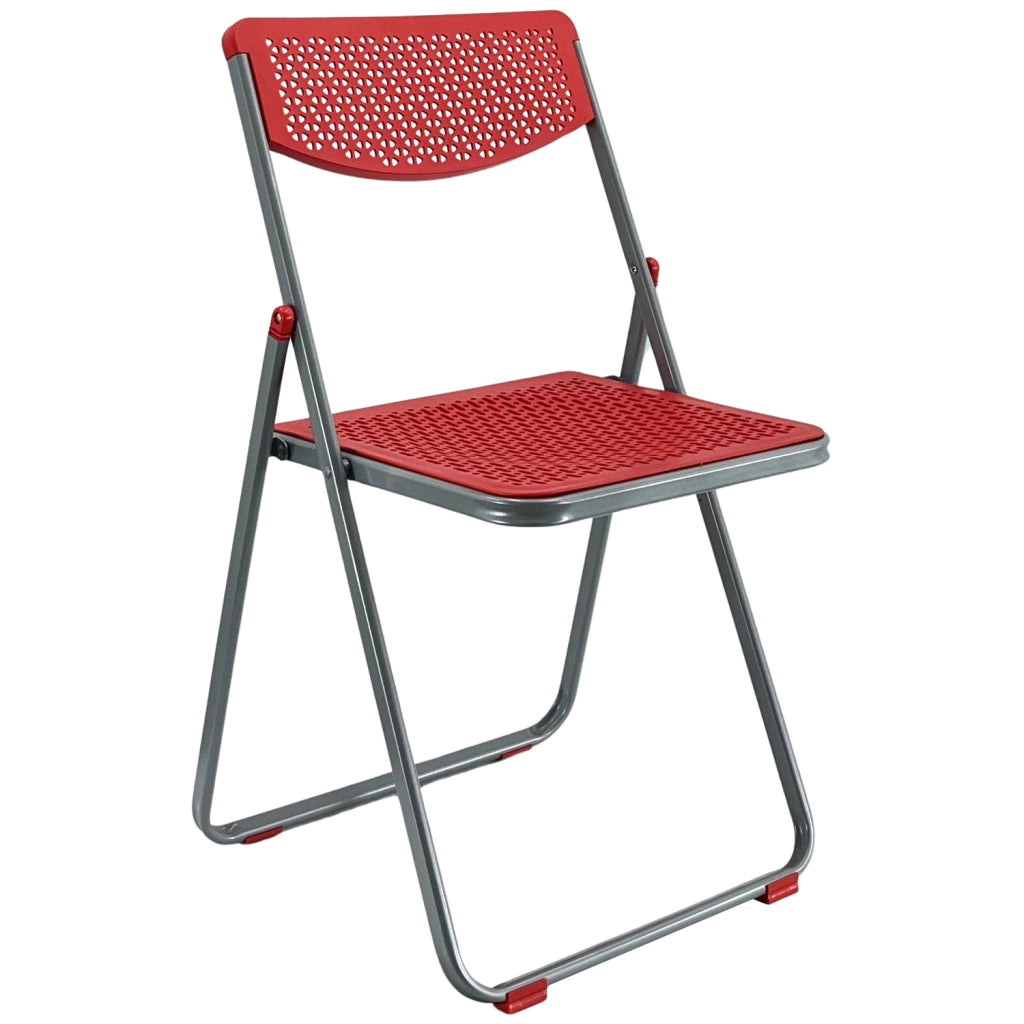 SEDIA PIEGHEVOLE SMARTY SALVASPAZIO METALLO E POLIPROPILENE RICHIUDIBILE SLIM PORTATILE Rosso / Grigio