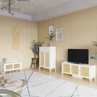 Panca Portascarpe, Mobile Contenitore, con Porta Scorrevole e Frontali in Vimini Intrecciato, 80 x 35 x 45 cm, Bianco