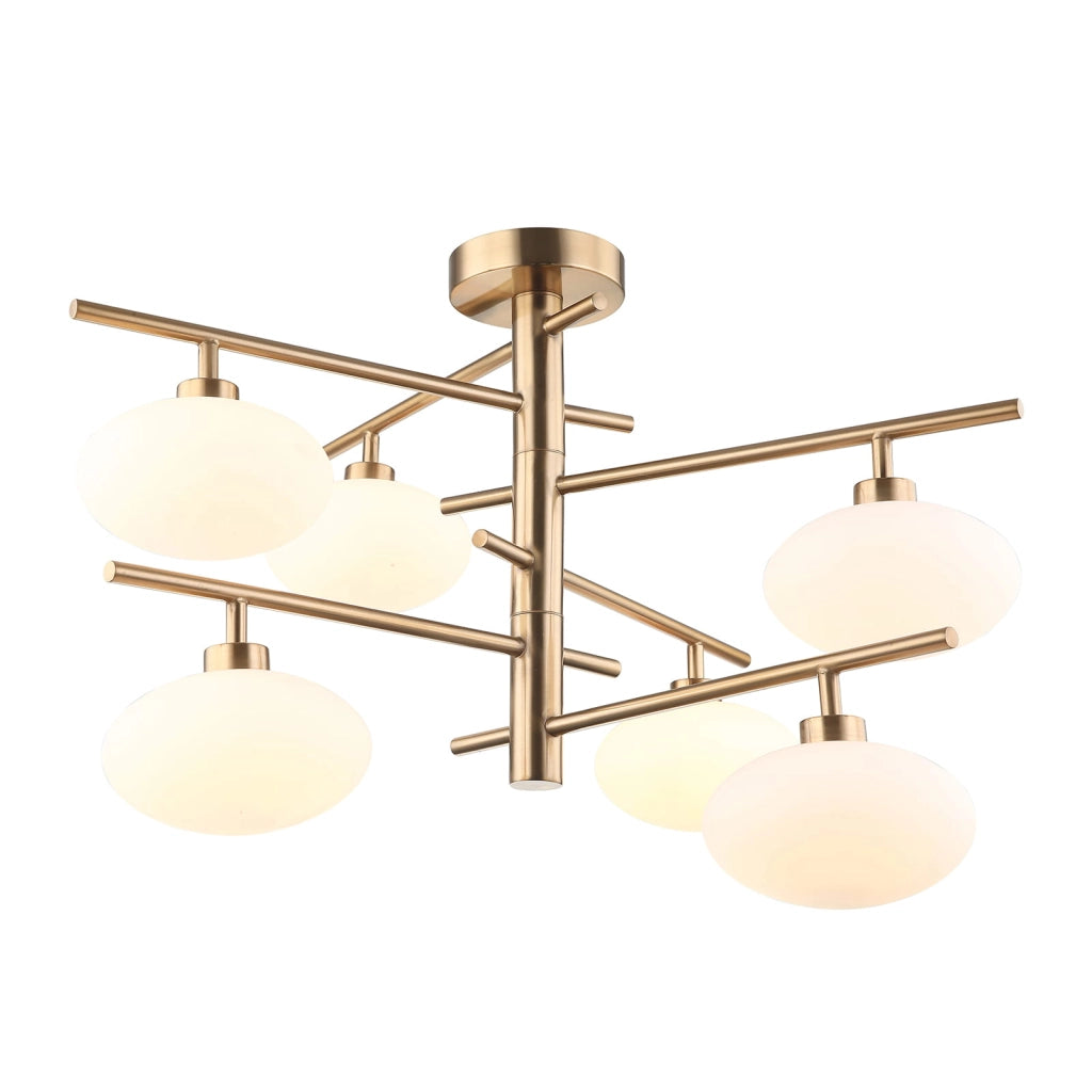 Lampadario Italux Fiorenzo ottone bianco 6xG9 Ø60cm