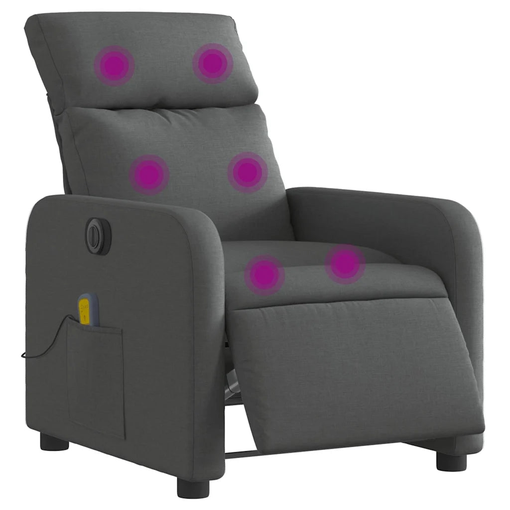Divano Sedia-Poltrona Reclinabile Massaggio Elettrica Grigio Scuro Tessuto 506676