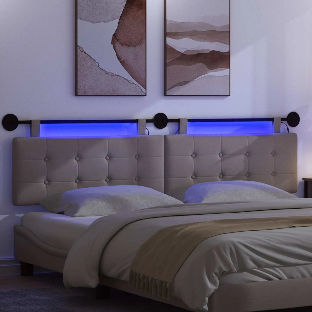 Testiera sospesa Con luce LED Tortora Tessuto