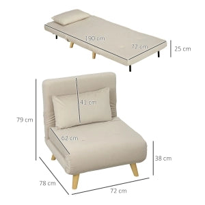 POLTRONA LETTO 72x78x79 cm in velluto beige, schienale regolabile