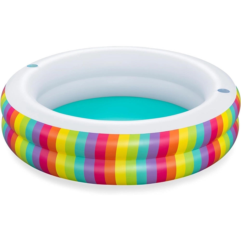 Trade Shop - Piscina Tonda Gonfiabile Family Stampa Arcobaleno 206x206x51cm Con 2 Portabicchieri 54443 -