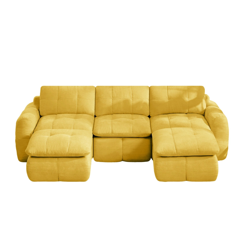 Divano modulare a U 3 posti senza struttura in chenille con seduta ergonomica giallo 264 × 160 × 68 cm