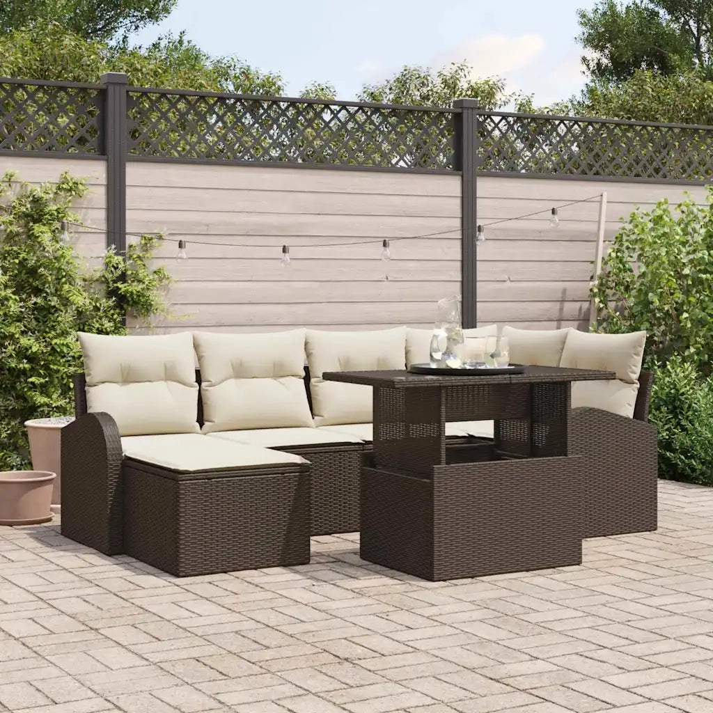 Set Divano da Giardino con cuscino 7 pcs Marrone e crema 3348674