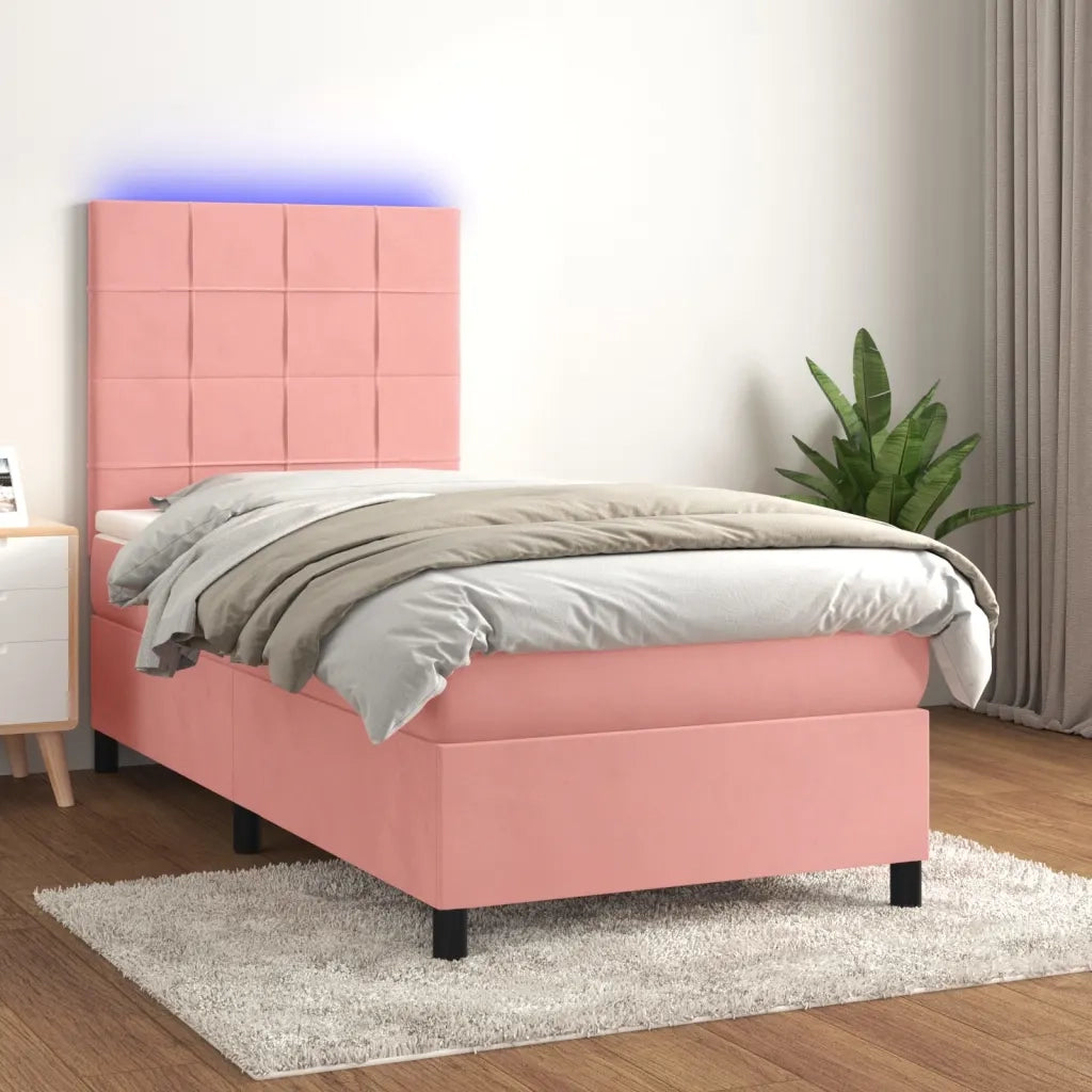 Letto a Molle con Materasso e LED-Struttura Letto con Materasso Rosa 90x190 cm in Velluto 780711