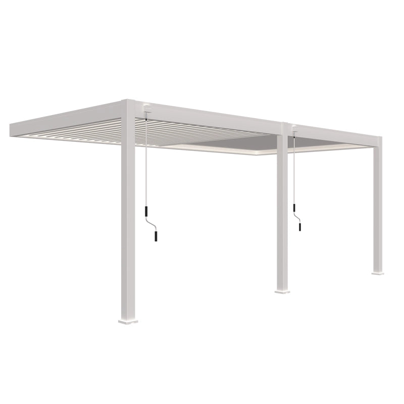 Pergola bioclimatica OmbrÃ©a adossata VS 3x6M Bianco + 2 tende