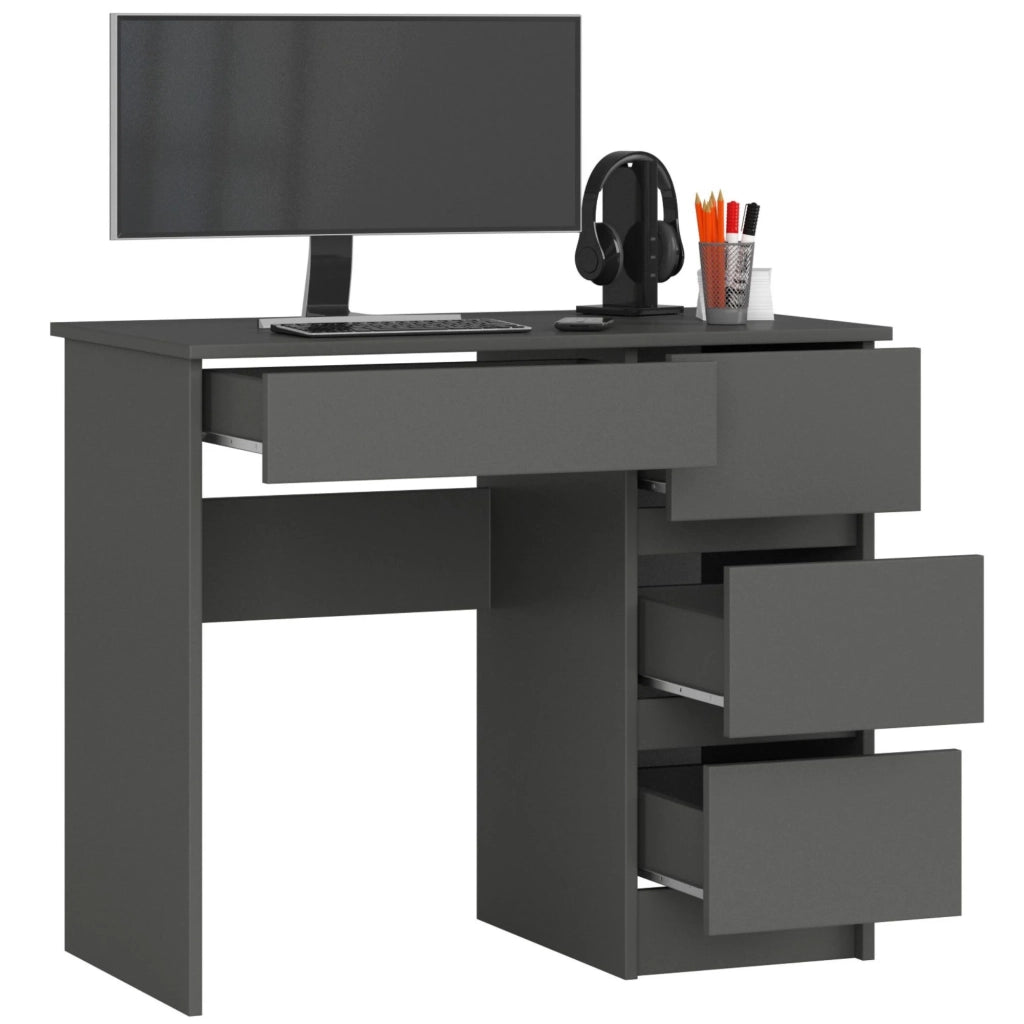 Scrivania per computer AKORD A7 Grigio Grafite 90 cm 4 cassetti 90x50x77 cm Modello a destra