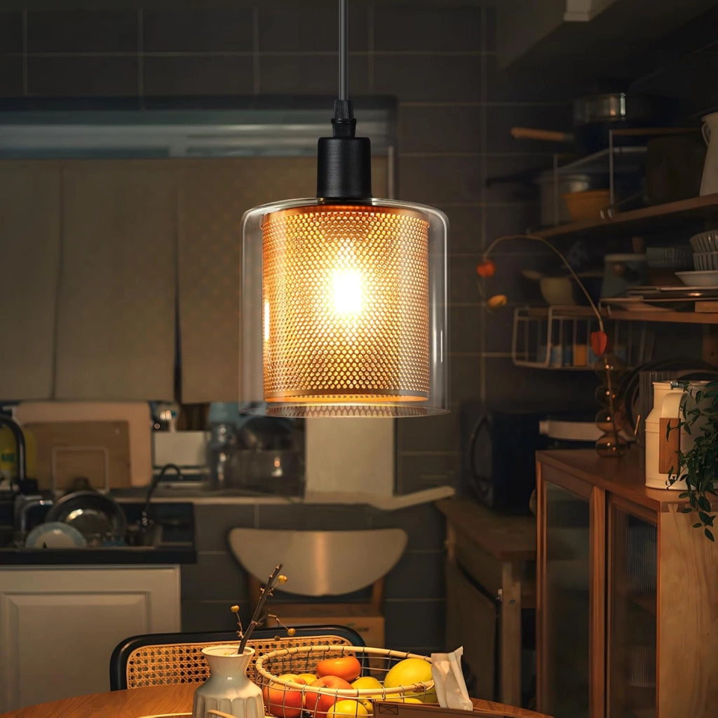 Lampada a sospensione ZMH vintage con 1 fiamma in vetro dorato spina E14 e interruttore cavo in metallo da 4,5m