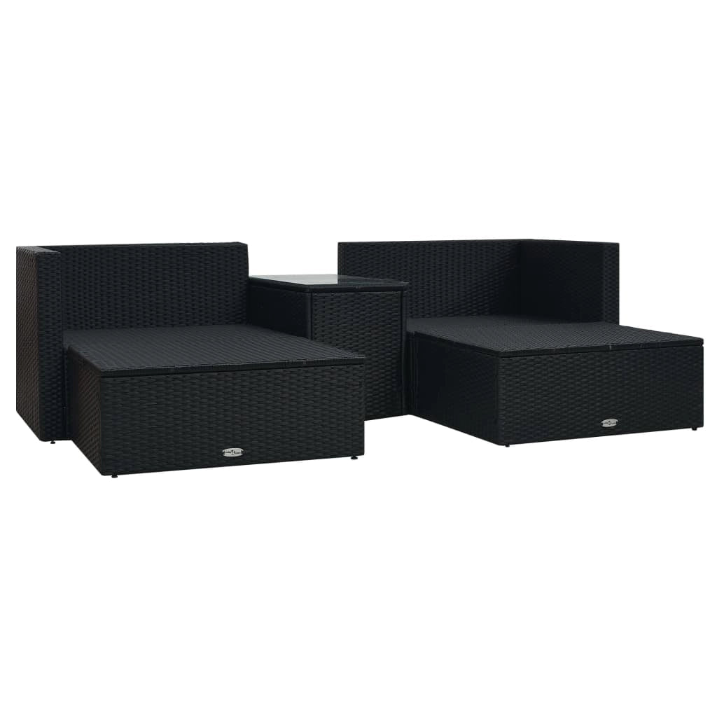 Mobili da giardino mobili da esterno Set di mobili da 5 pezzi con cuscini in resina intrecciata nera 02_0016474