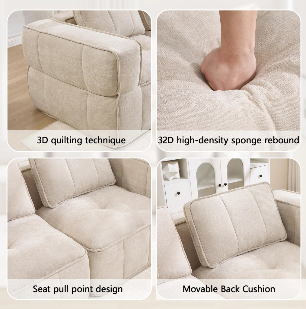 Divano modulare angolare 3 posti con pouf 271x162x67 cm in poliestere beige