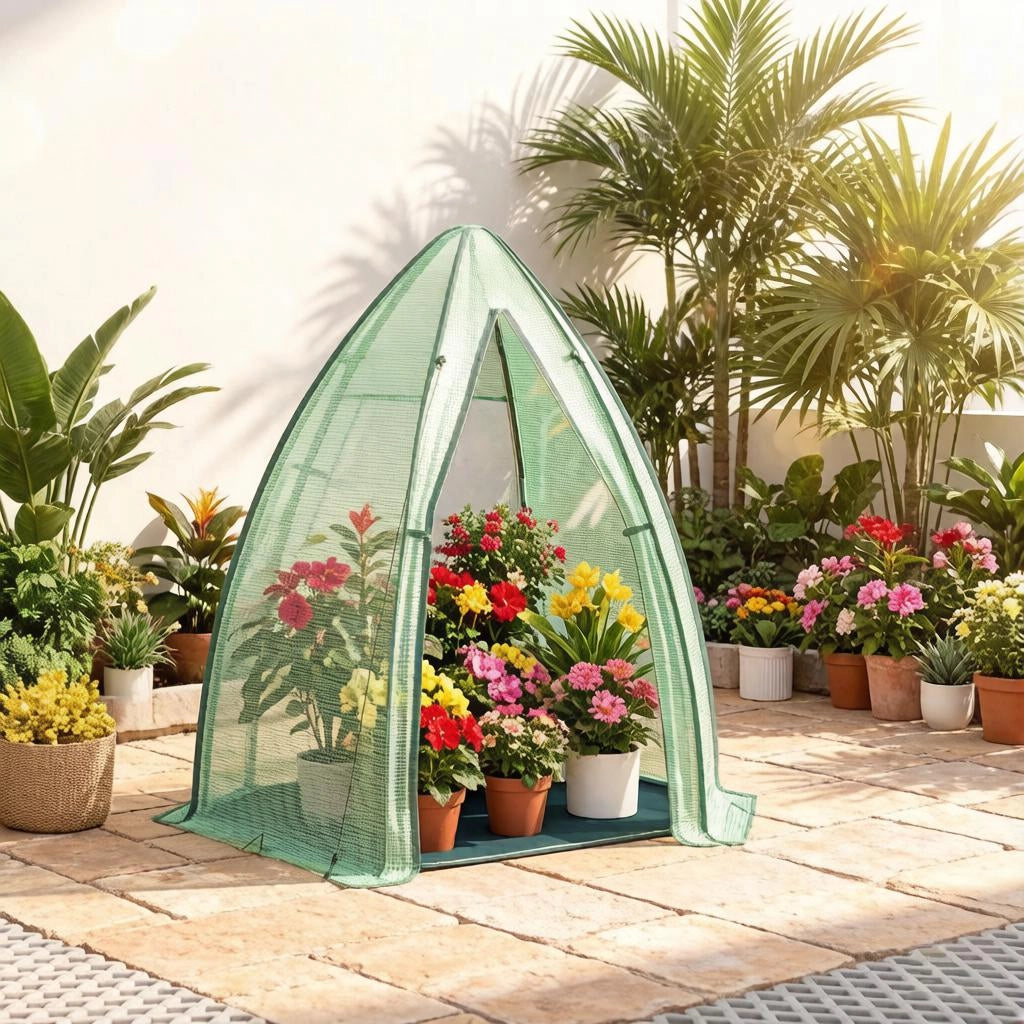 Semenzaio da giardino con base, porta e finestra con cerniera in PE e acciaio verde 160 × 180 × 160 cm robusto