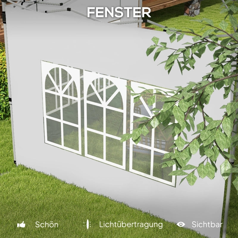Set di 2 pannelli laterali per gazebo 3x3/3x4 m, parete laterale con finestra, impermeabile, bianca