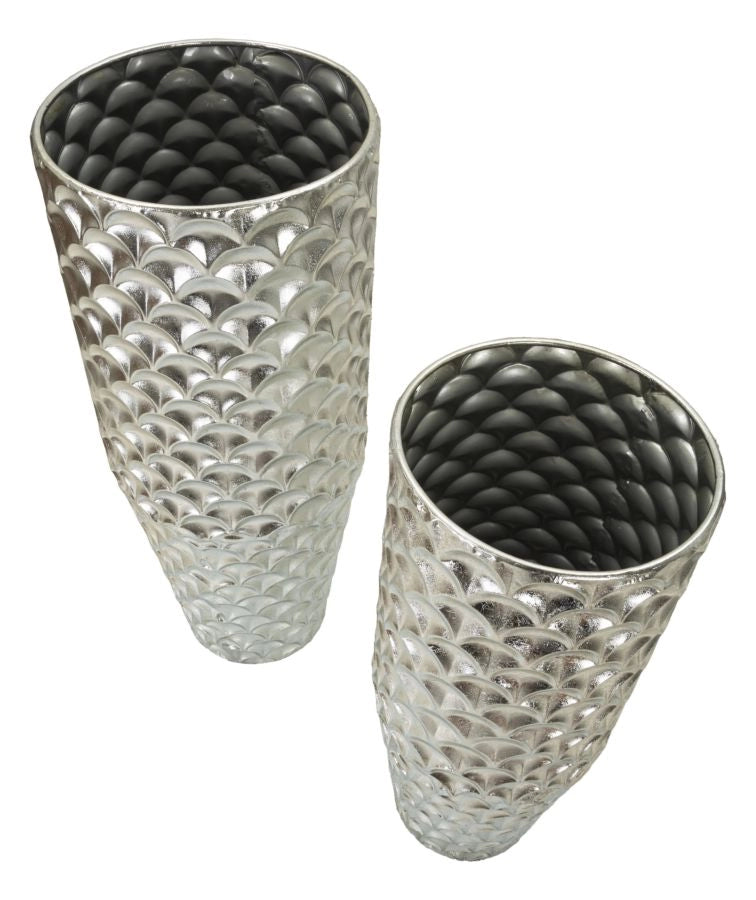 Porta Vasi Coppia Silvy Ø37x92 cm - Ø32x75 cm in Ferro Argento