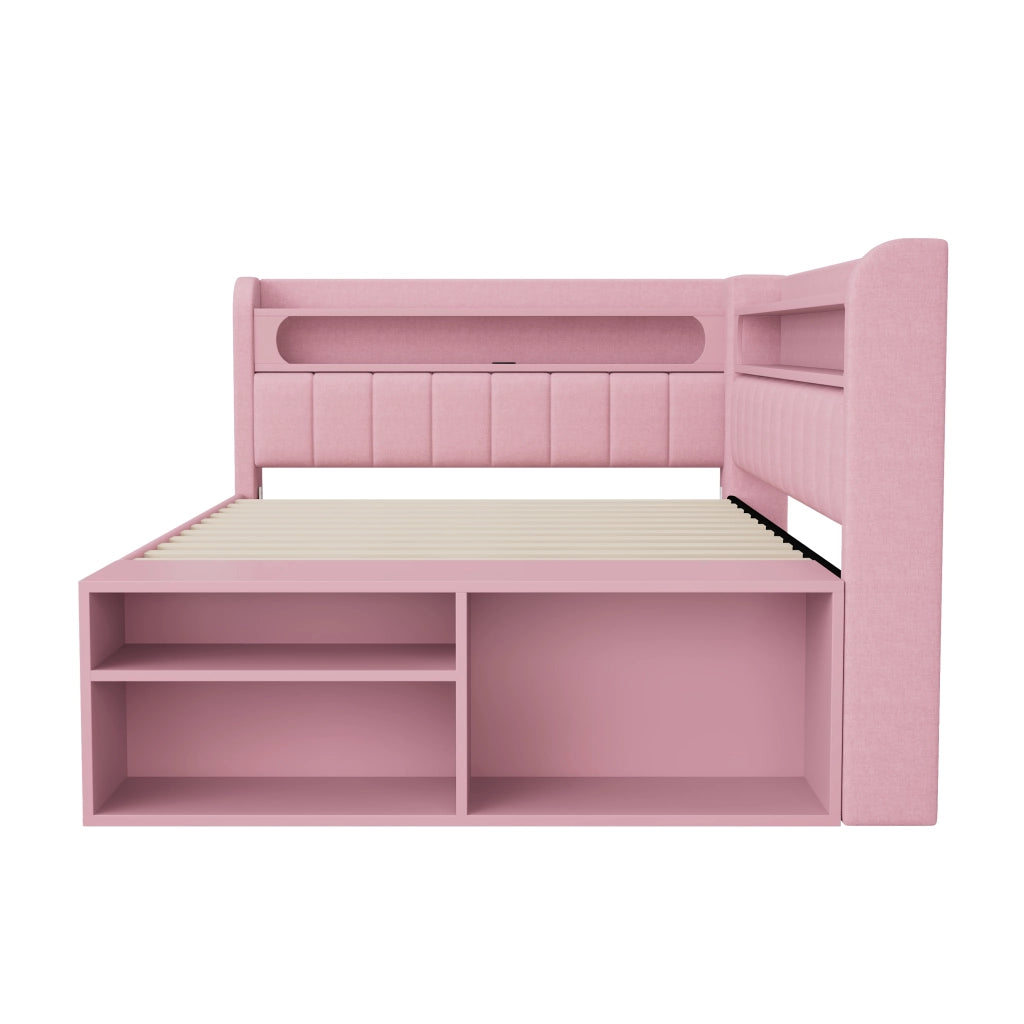 LETTO Poltrona 90x200 cm Rosa con USB, LED e 2 Cassetti
