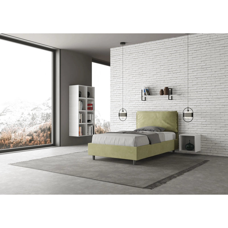 Letto imbottito Piazza e mezzo 110x210 cm Large - Senza rete,Microfibra,Tè verde