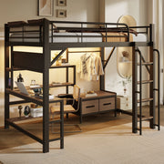 Letto a soppalco 140x200 cm con scrivania; LED e USB in MDF e metallo nero