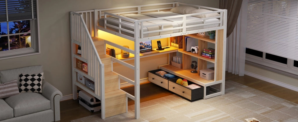 letto alto in mdf e metallo bianco 140 x 200 cm