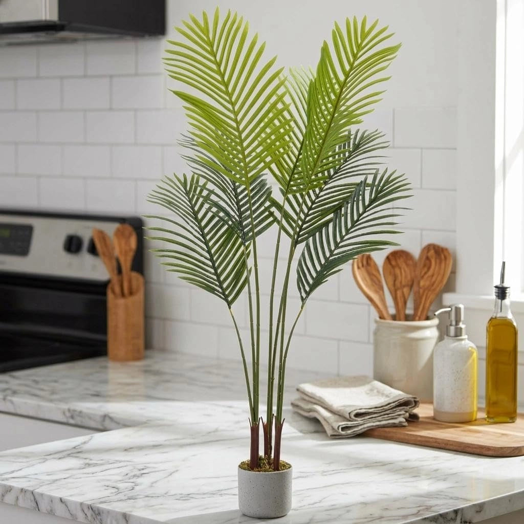 Palma Tropicale Artificiale 130 cm con Foglie in PEVA Verde per Casa e Balcone