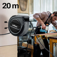 Avvolgitubo automatico per aria compressa 20 m, avvolgitubo in acciaio, 17 bar, con supporto girevole a 180°