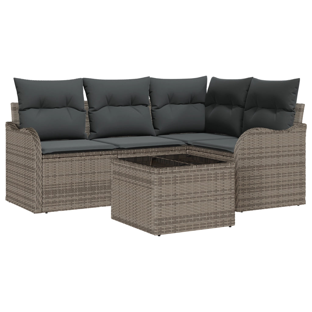 Set di Divani da Giardino da 4 Pezzi con Cuscini in Polyrattan Nero