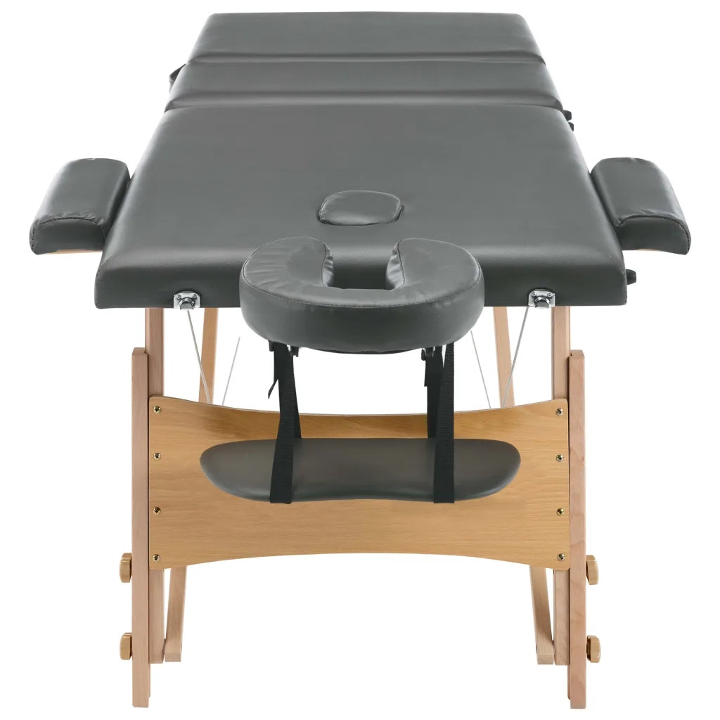 Lettino da Massaggio 3 Zone Telaio in Legno Antracite 186x68cm 110172