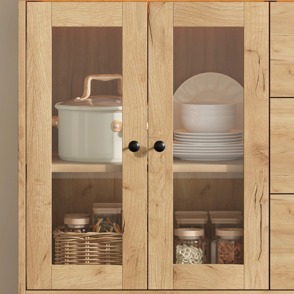 Mobile cucina ULEVR 150x40x173 cm con LED RGB, prese e USB, 3 cassetti e ripiani regolabili, naturale
