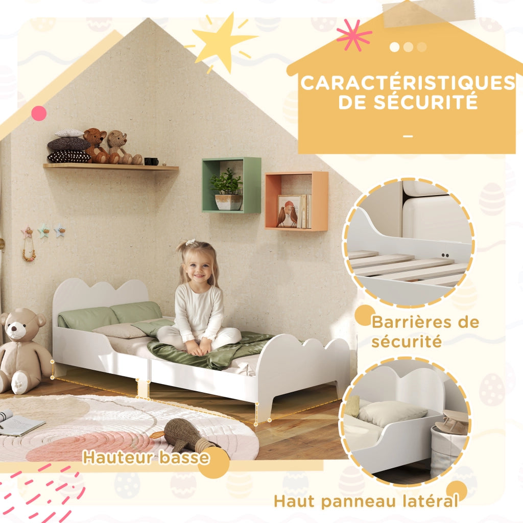 Letto bambino 70x140 con rete a doghe e barriera di sicurezza ¨C Minimal ¨C bianco