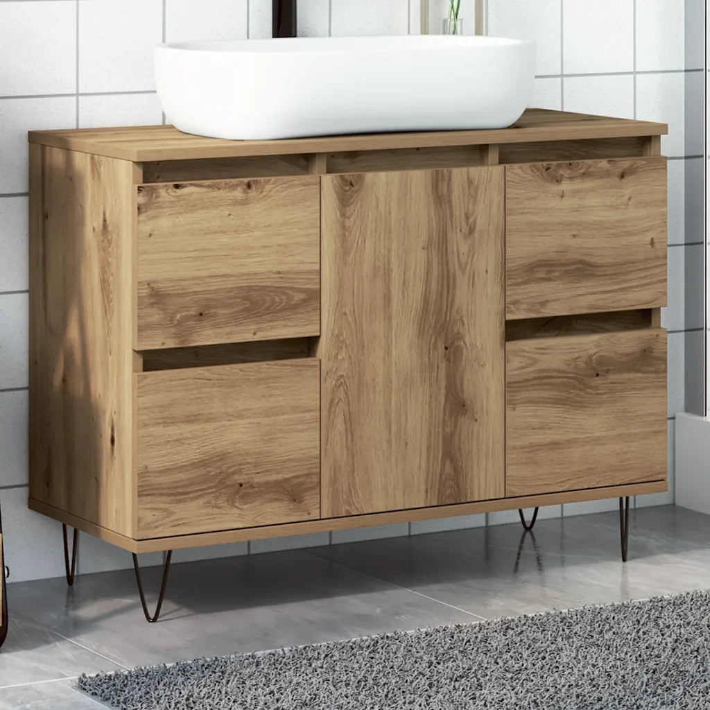 Mobiletto da Bagno Rovere Artigianale 80x33x60 cm in Truciolato