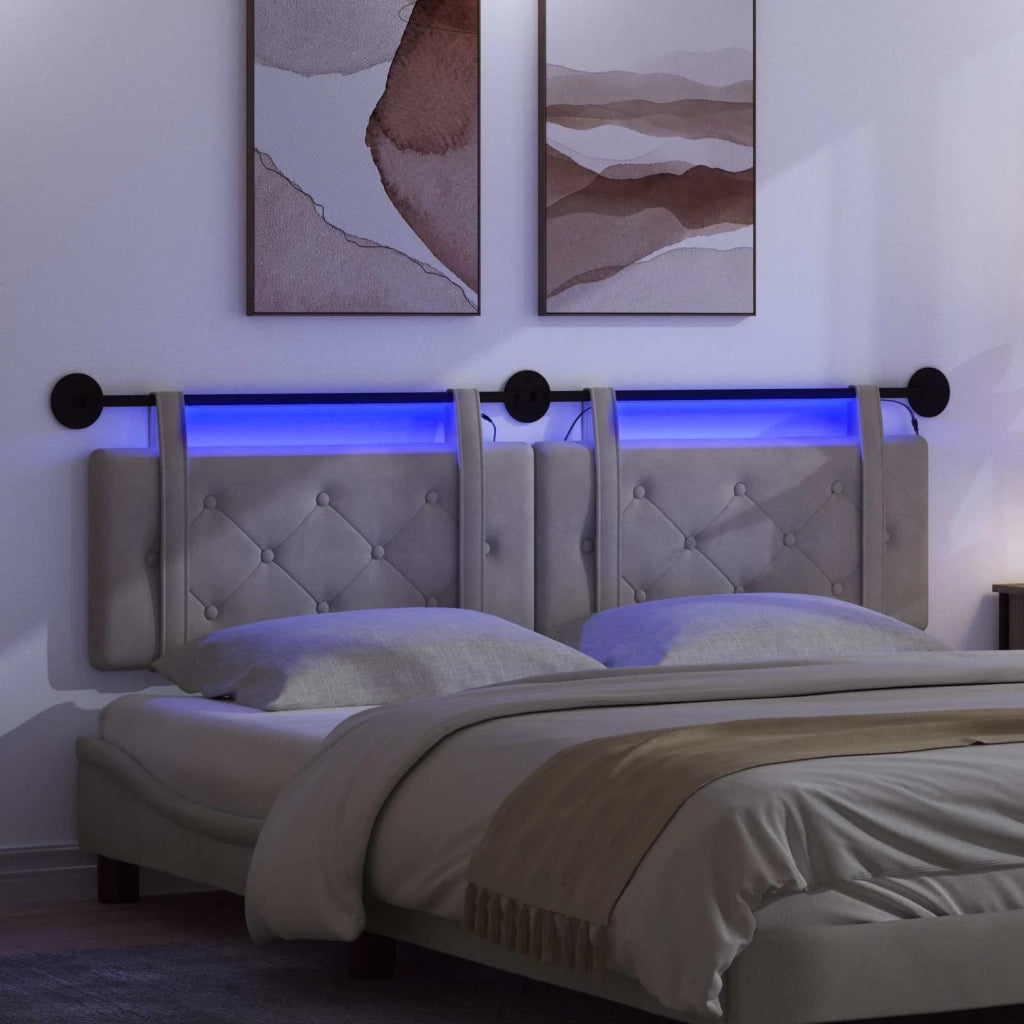Testiera sospesa Con luce LED Grigio Chiaro Velluto 3424191