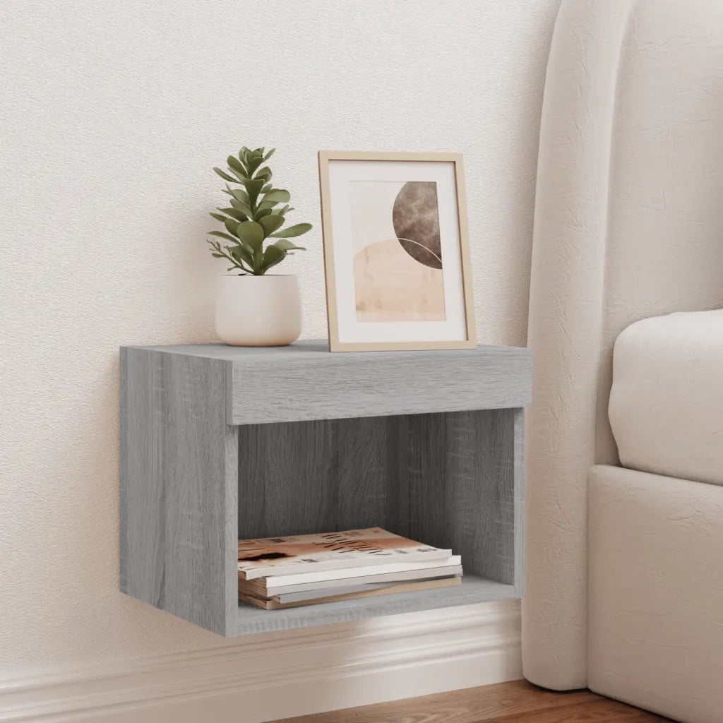 Comodino con Luci LED a Parete-Tavolino da notte Grigio Sonoma 821390