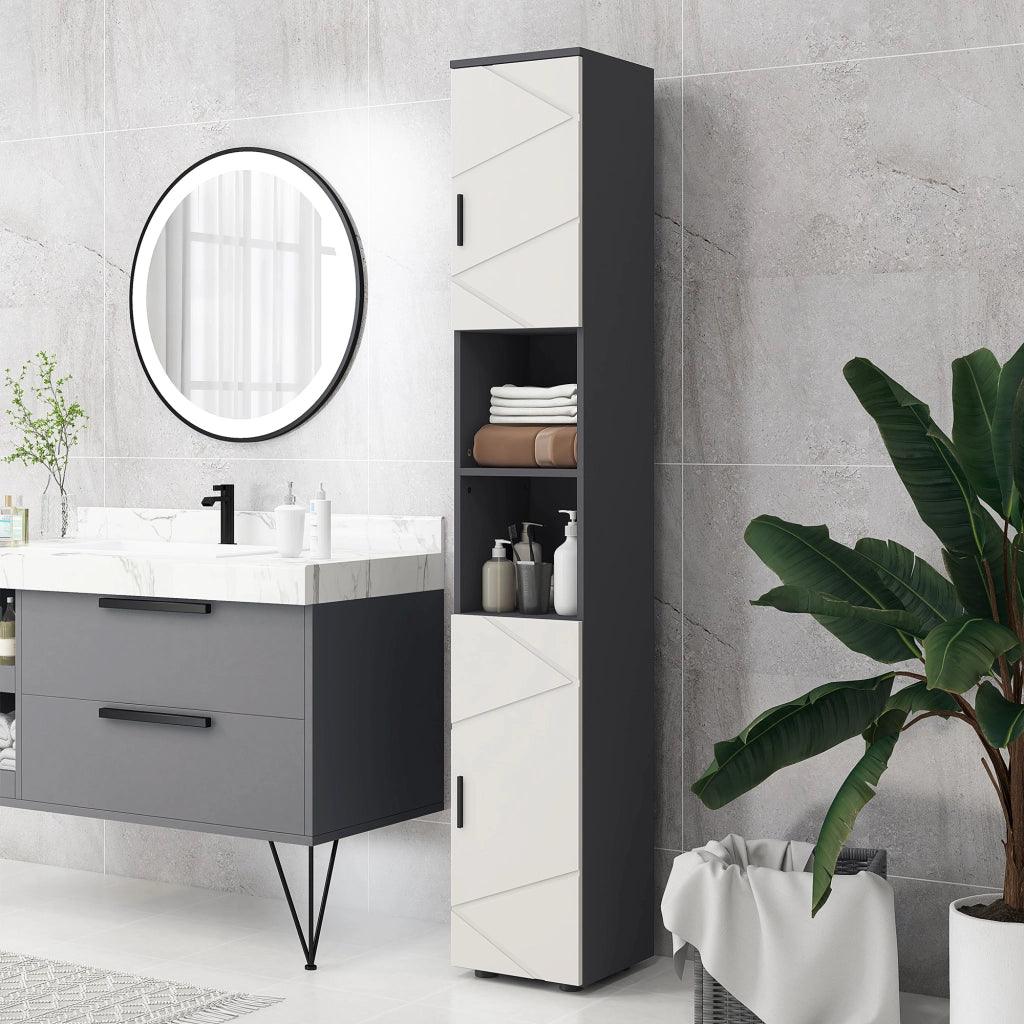Colonna Bagno in Truciolato con 2 Ripiani Aperti e 2 Armadietti a 2 Livelli, 30x30x183 cm, Grigio