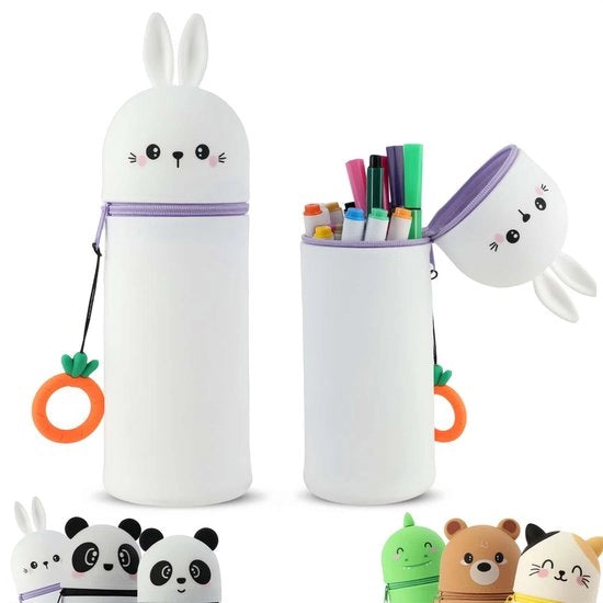 Etui schiacciante e confortevole con impugnatura in silicone, facile da trasportare e da appendere, utilizzabile come pen holder e portachiavi, robusto e duraturo (coniglio)