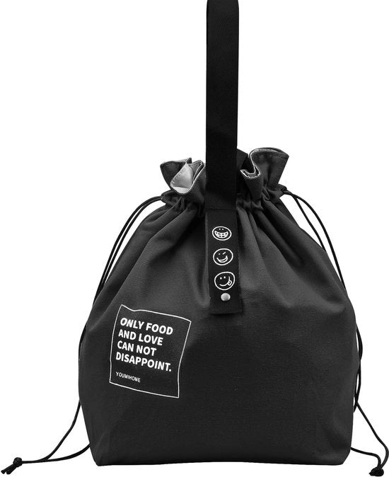 Borsa picnic 9L, piccola borsa per bento, borsa in tessuto riutilizzabile, contenitore bento isolato, borsa per lavoro, scuola e viaggio (nero)
