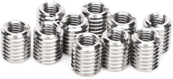 Inserto di riparazione a vite 10pz - Inserzione a moletta - Acciaio inossidabile - M6x1.0/M10x1.5 - 12mm Lunghezza - Alette